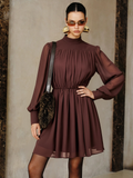 Puff Sleeve Chiffon Ruched Mini Dress