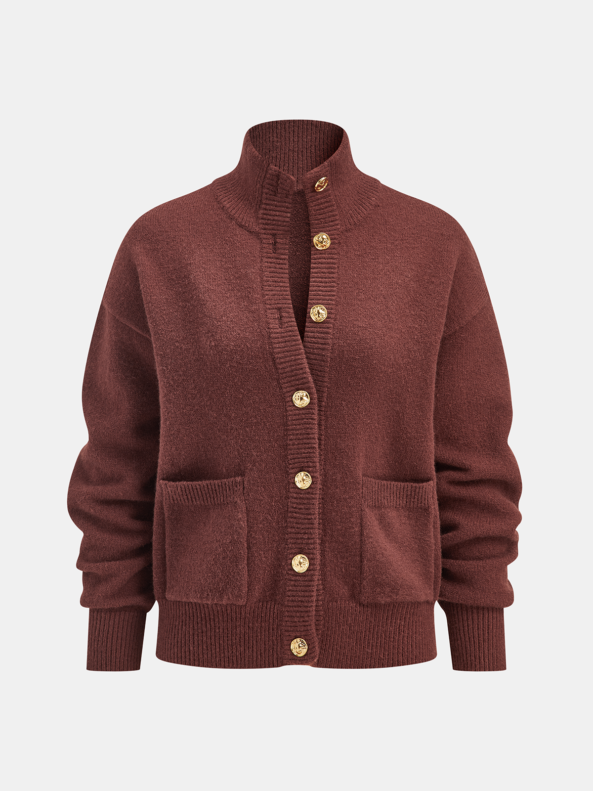 Strickjacke mit Stehkragen und Metallknöpfen