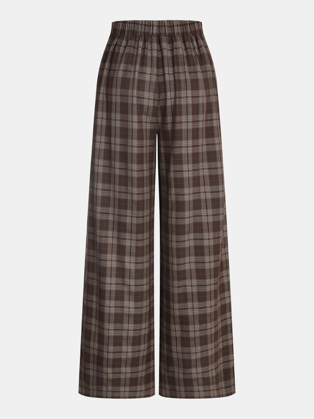 Pantalon large à carreaux avec taille élastique au dos