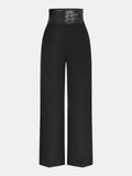 Pantalon droit à ceinture en similicuir