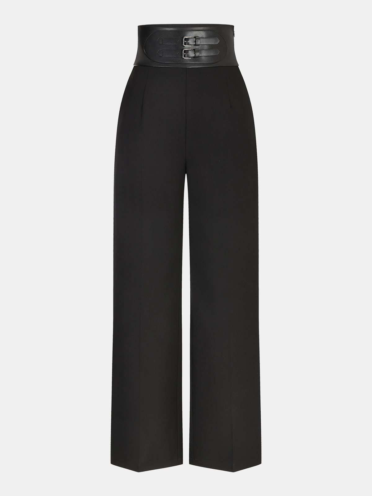 Pantalon droit à ceinture en similicuir