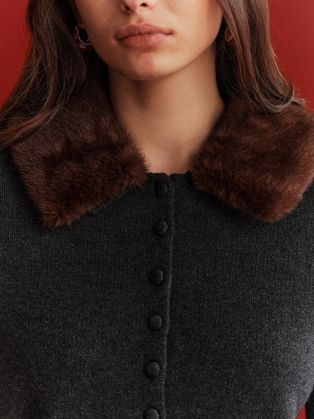 Faux Fur Collar Wool-Blend Cardigan