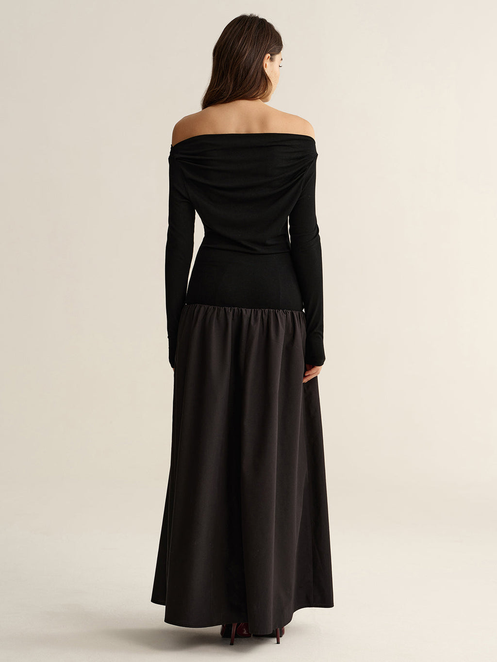 Off-Shoulder Long-Sleeve Maxi Dress