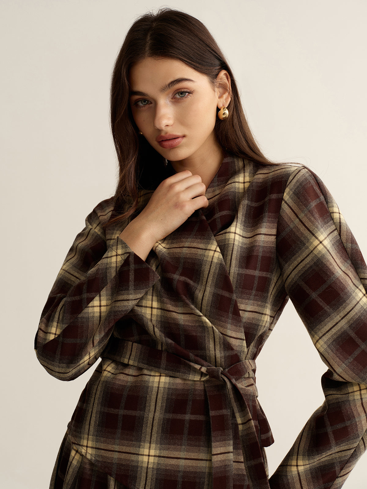 Chemise ajustée portefeuille à carreaux asymétriques