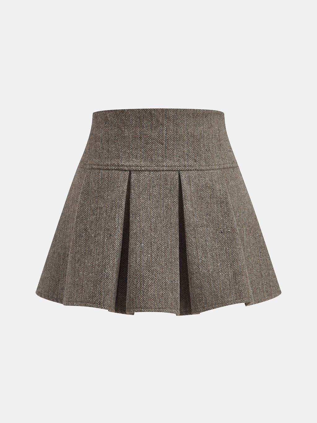 Fischgrat-Tweed Falten-Minirock