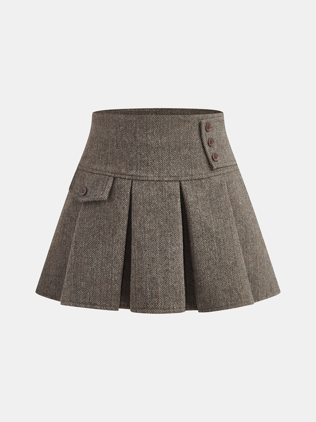 Fischgrat-Tweed Falten-Minirock