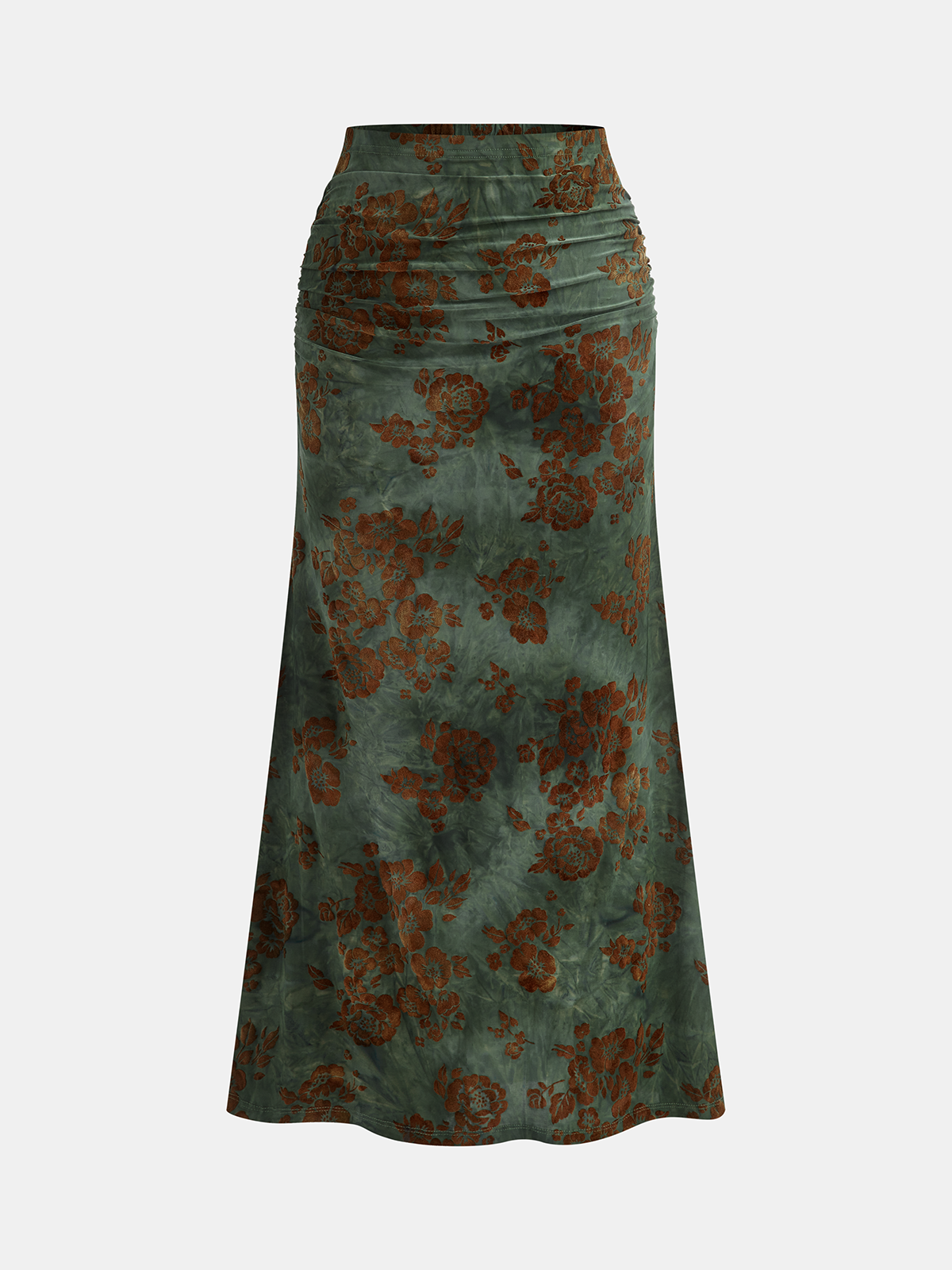 Maxirock aus floralem Jacquard mit Raffungen