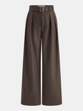 Gestreifte Mid-Waist-Hose mit weitem Bein und Gürtel
