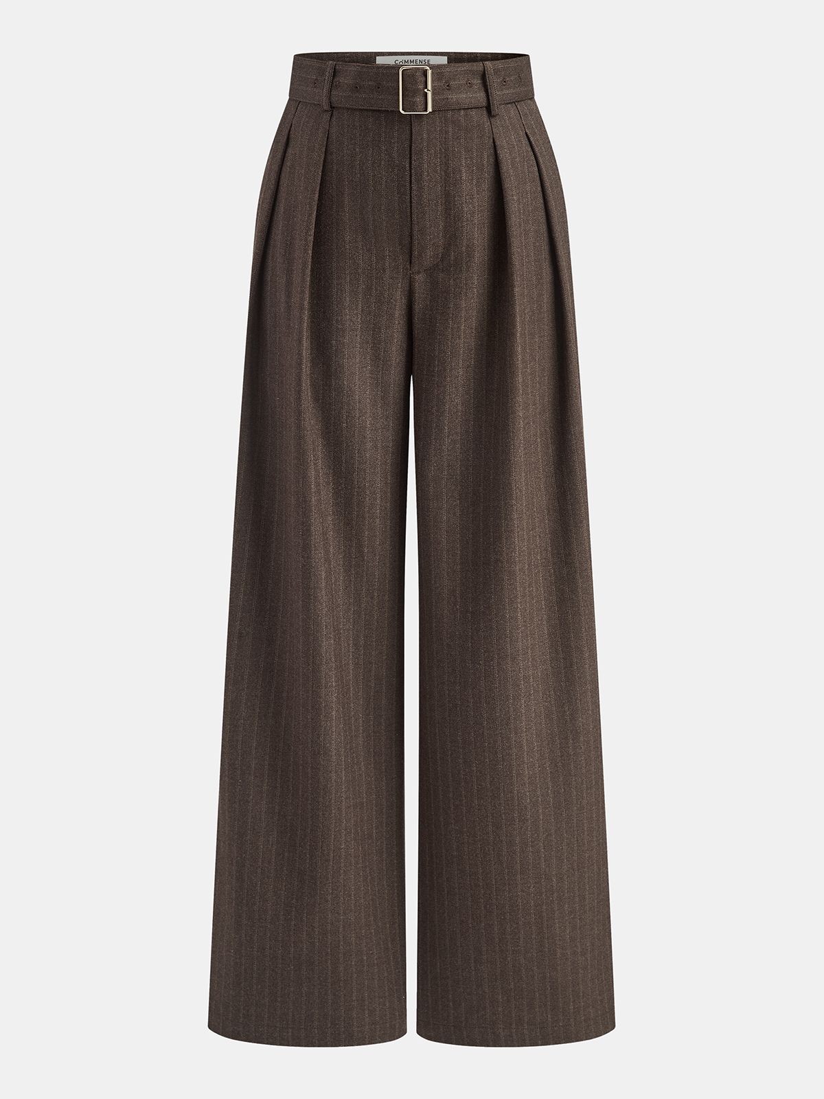 Gestreifte Mid-Waist-Hose mit weitem Bein und Gürtel
