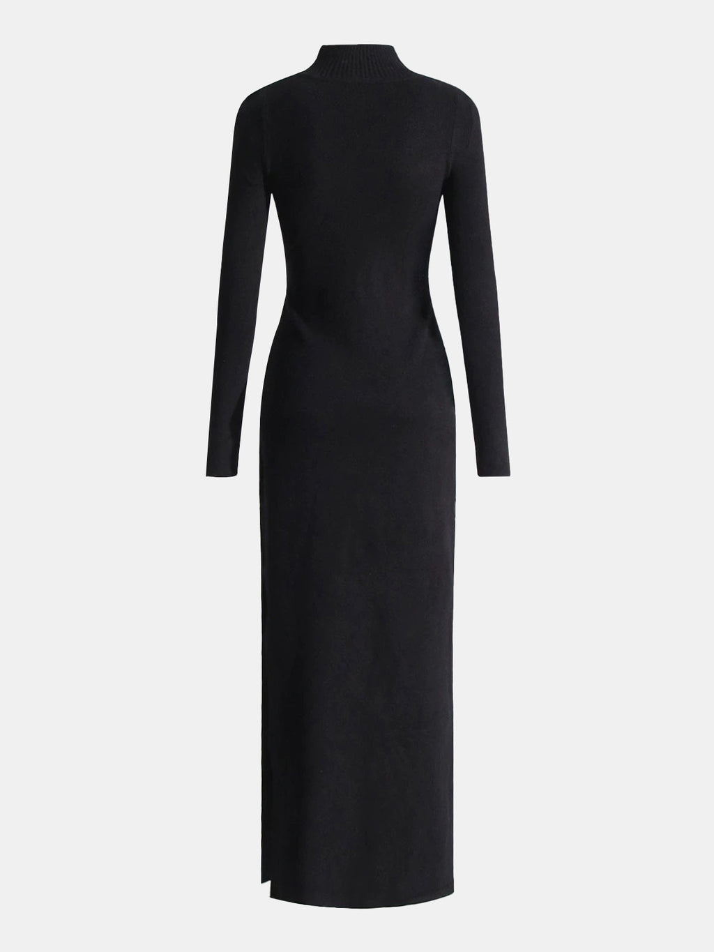 Maxikleid aus Strick mit Stehkragen und Kunstleder-Einsätzen