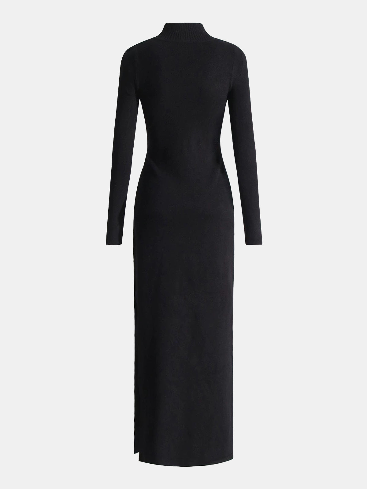 Maxikleid aus Strick mit Stehkragen und Kunstleder-Einsätzen
