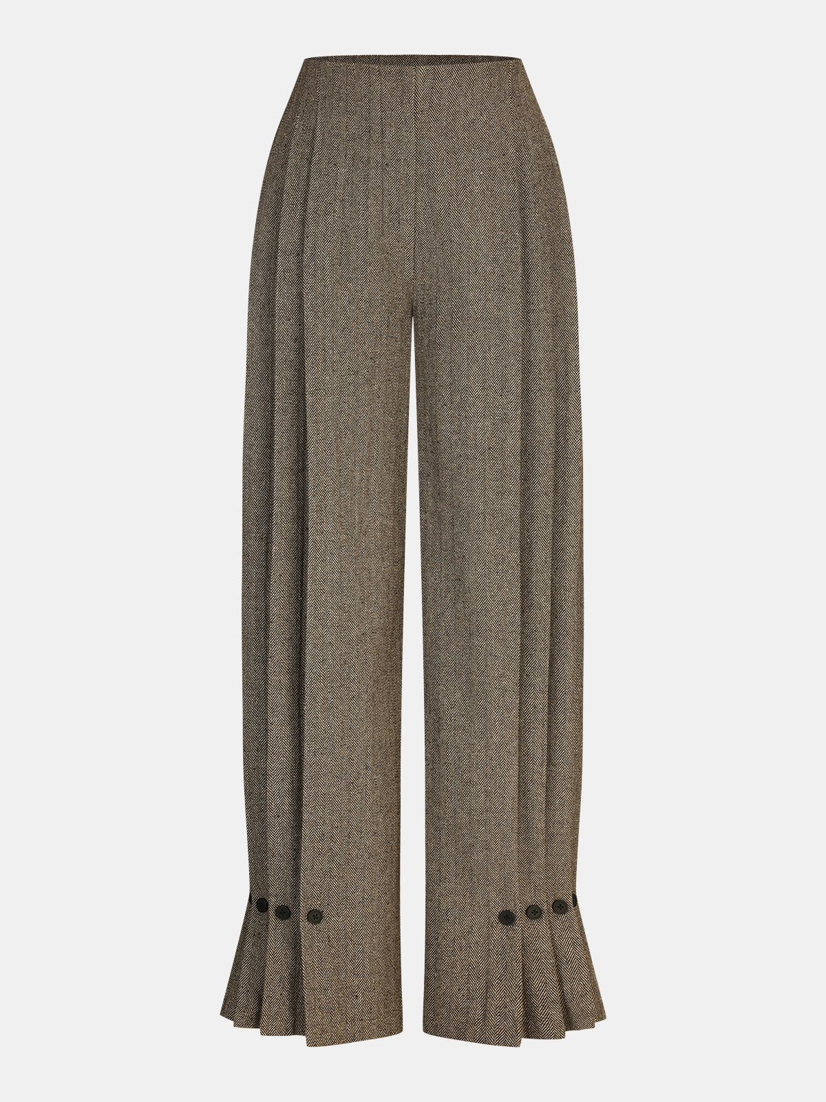 Pantalon plissé droit en tweed à chevrons
