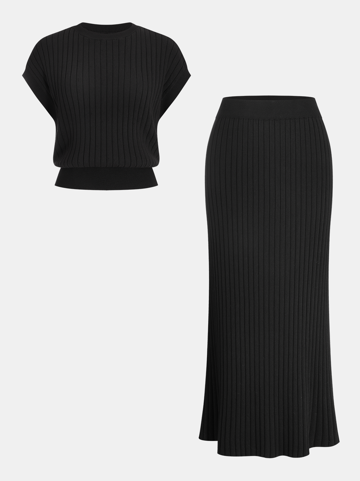 Ensemble haut en maille à manches courtes et jupe midi