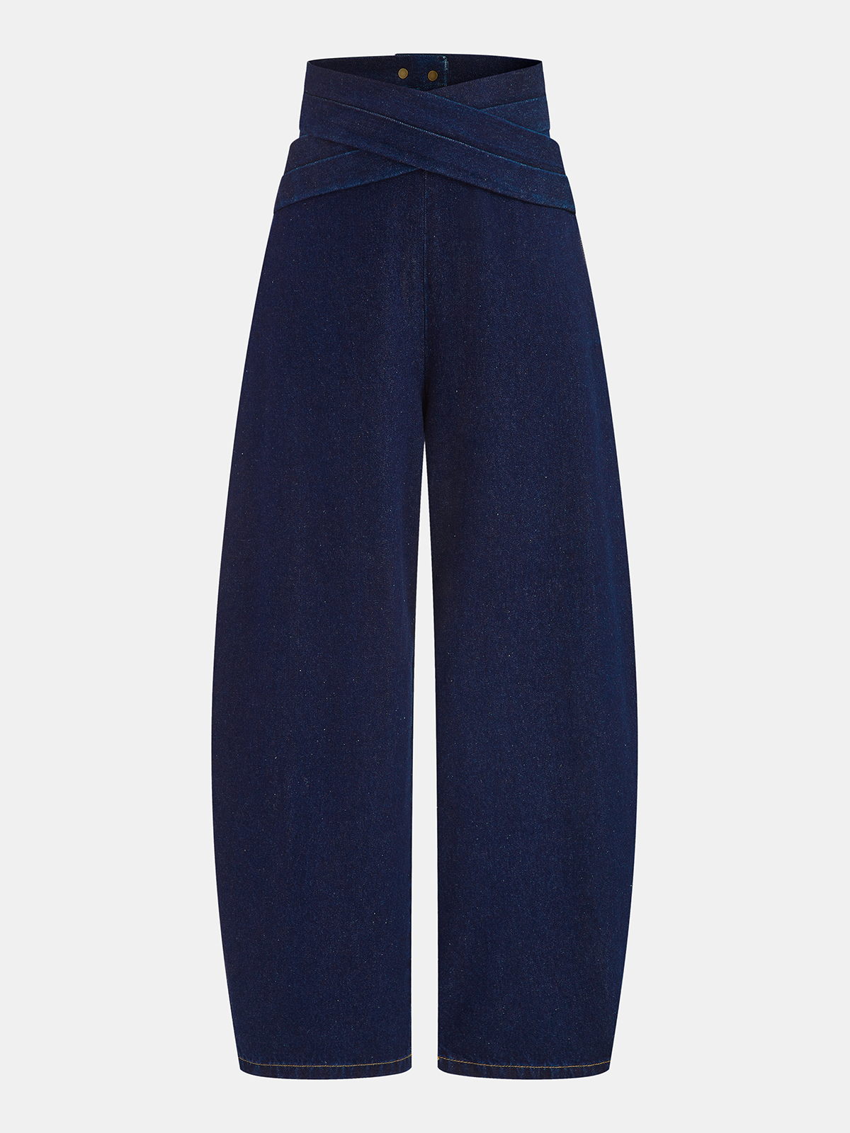 Cross-Over High-Waist Denim Wide-Leg Jeans