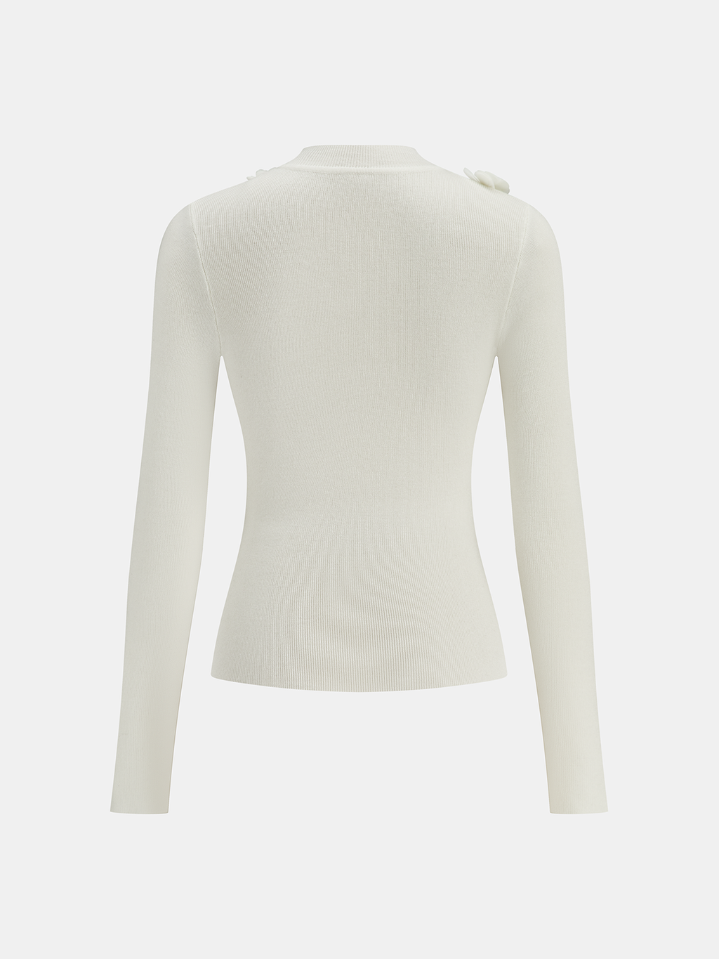 3D Floral Mock Neck Wool Blend Knit Top