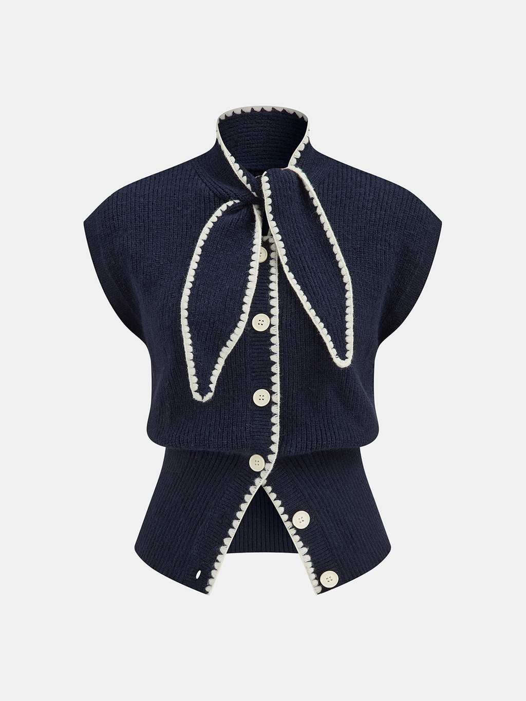 Gilet en maille contrastante à nouer au col