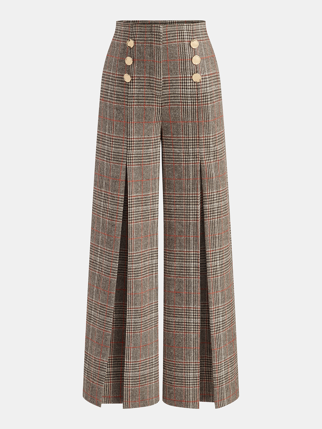 Pantalon large écossais fendu avec détail métallique