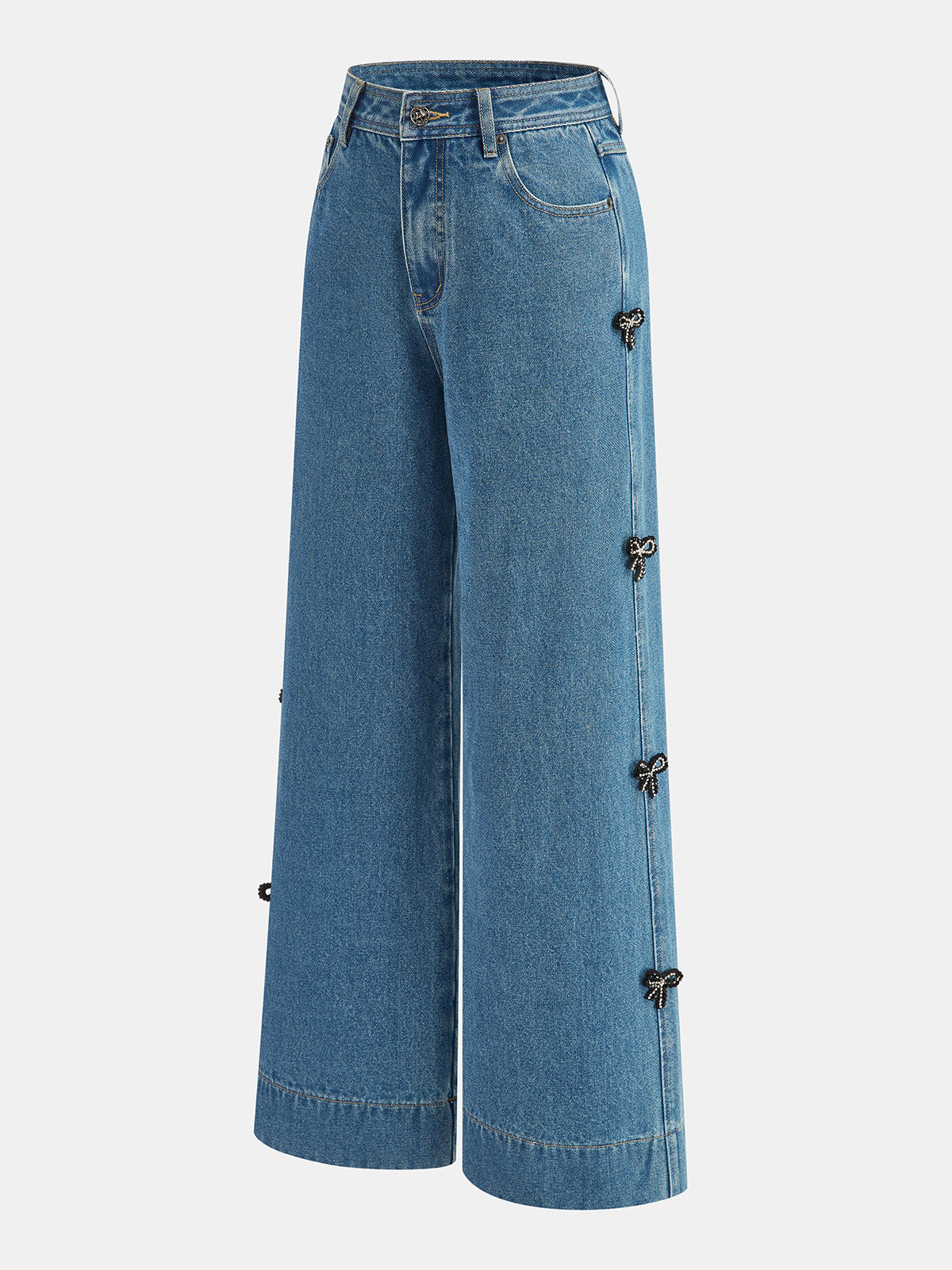 Jeans mit weitem Bein und Schleifendetail
