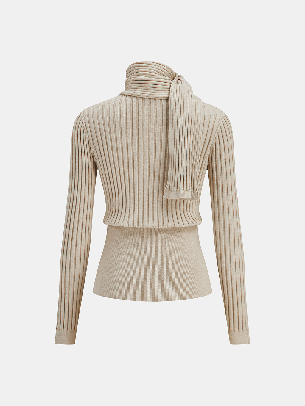 Cardigan en maille côtelée boutonné avec écharpe