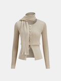 Cardigan en maille côtelée boutonné avec écharpe