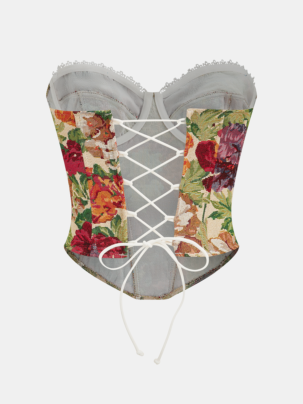 Lace Trim Lace-Up Back Corset Top