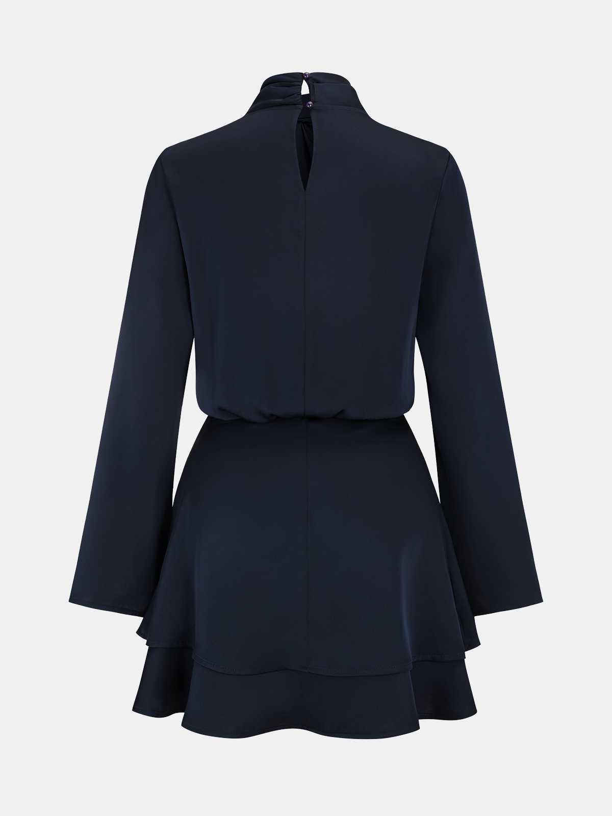 Langärmeliges Mini-Satin-Kleid mit überlappendem Ausschnitt und Stufenrock