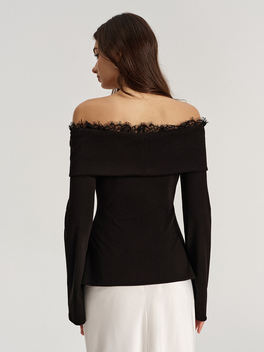 3D Rose Lace Trim Off-Shoulder Top
