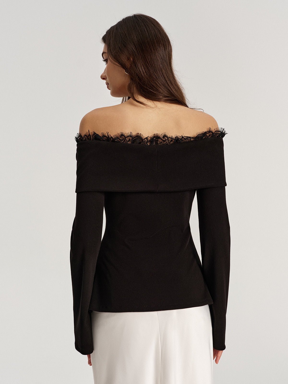 3D-Rosen-Spitzenbesatz Off-Shoulder-Oberteil
