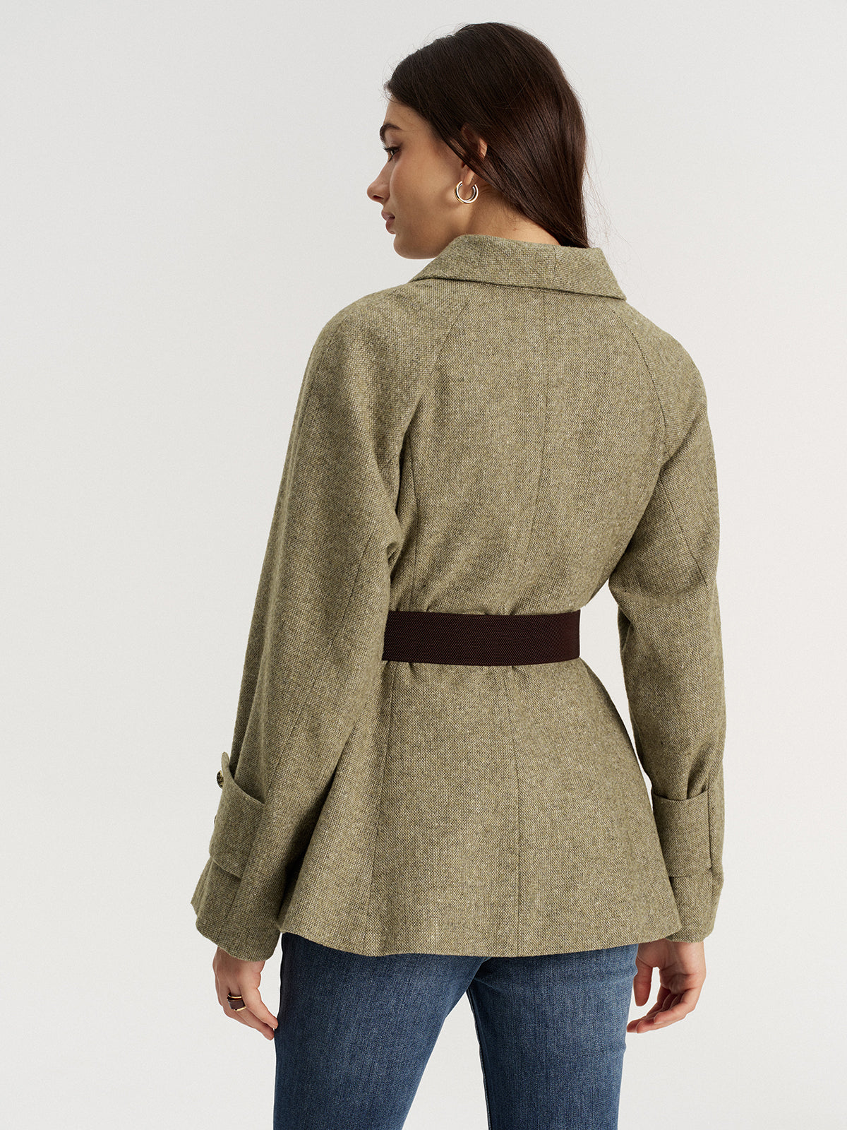 Blazer ceinturé en laine mélangée à col châle