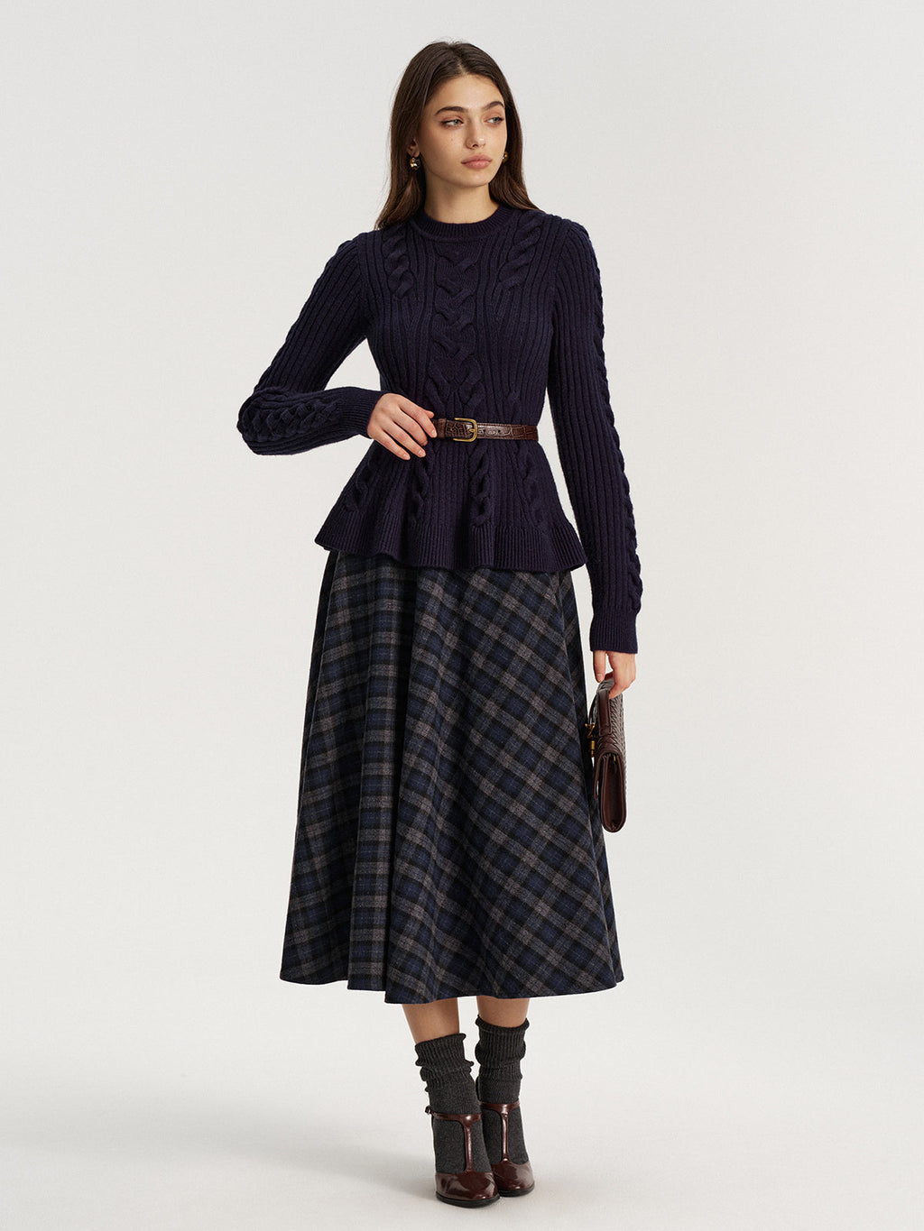 Jupe mi-longue en tweed écossais