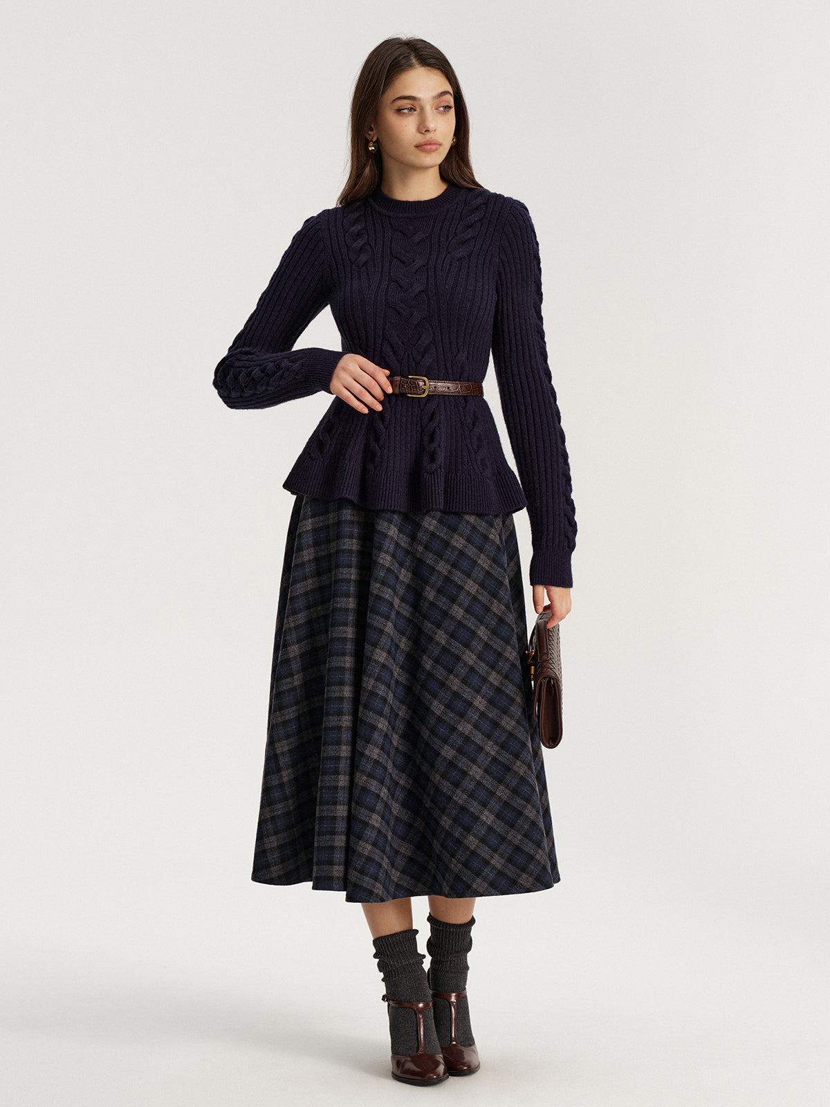 Karierter Tweed-Midi-Rock