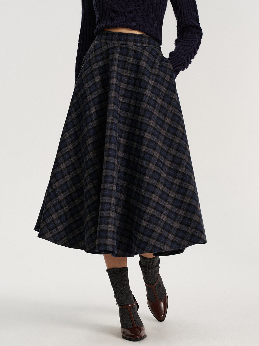 Jupe mi-longue en tweed écossais