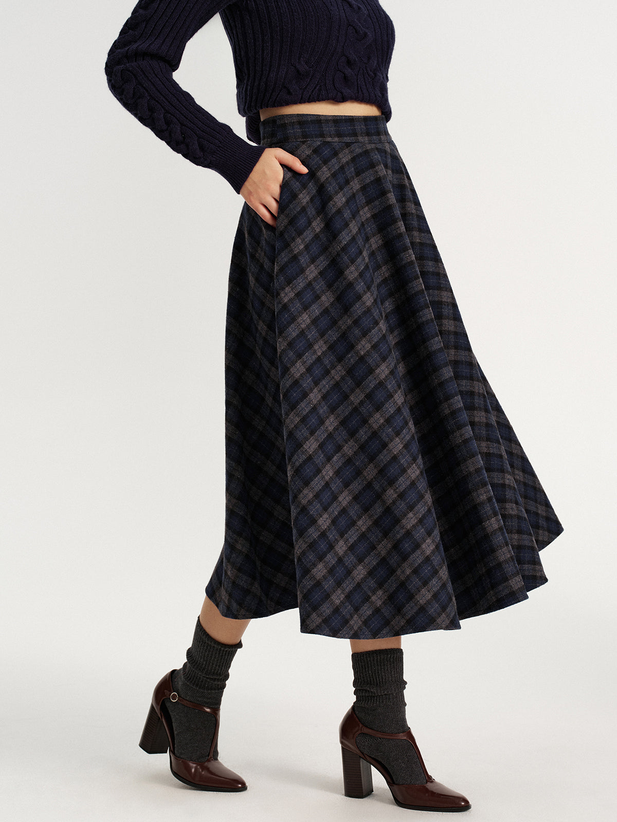 Jupe mi-longue en tweed écossais