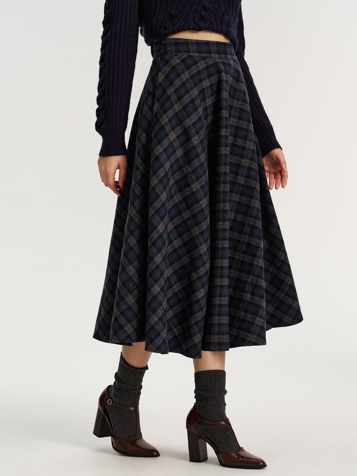 Karierter Tweed-Midi-Rock