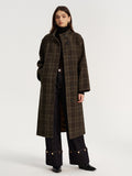 Belted Plaid Tweed Long Coat