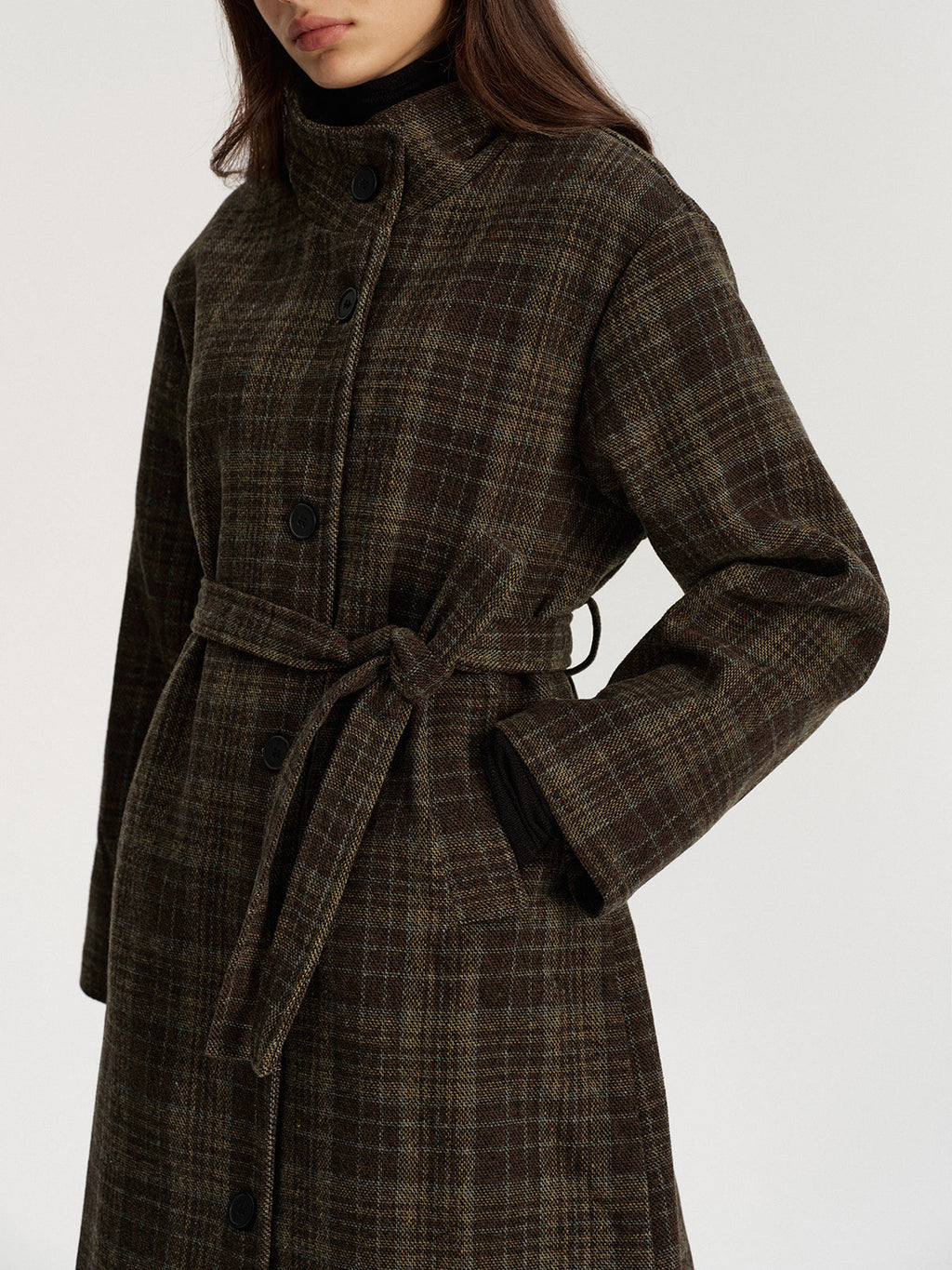 Belted Plaid Tweed Long Coat