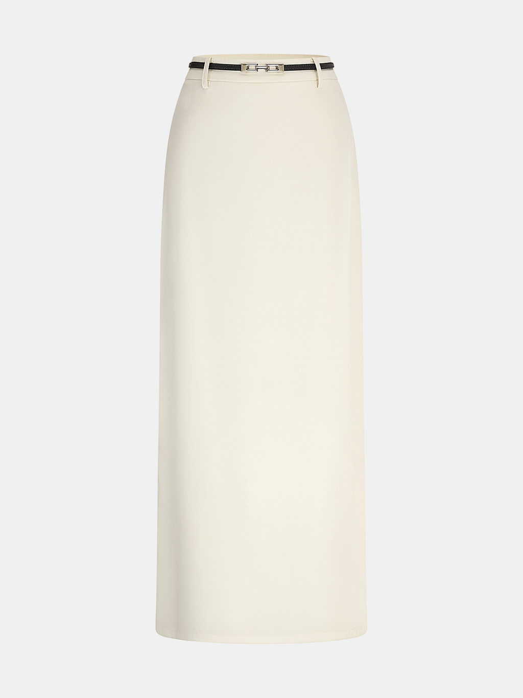 Belted Satin Straight Maxi Skirt