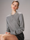 Polo en tricot mélangé de laine à col clouté