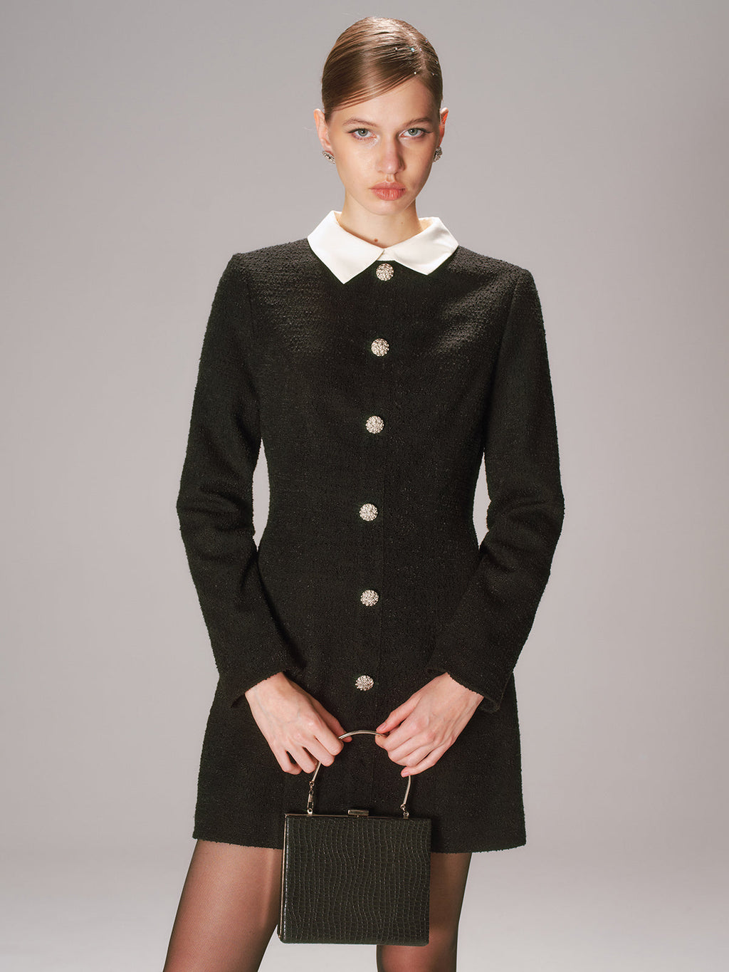Mini-Tweedkleid mit Kontrastkragen