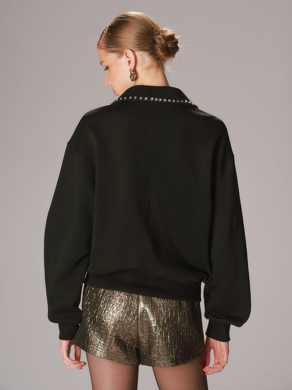 Langarm-Sweatshirt mit Strasskragen