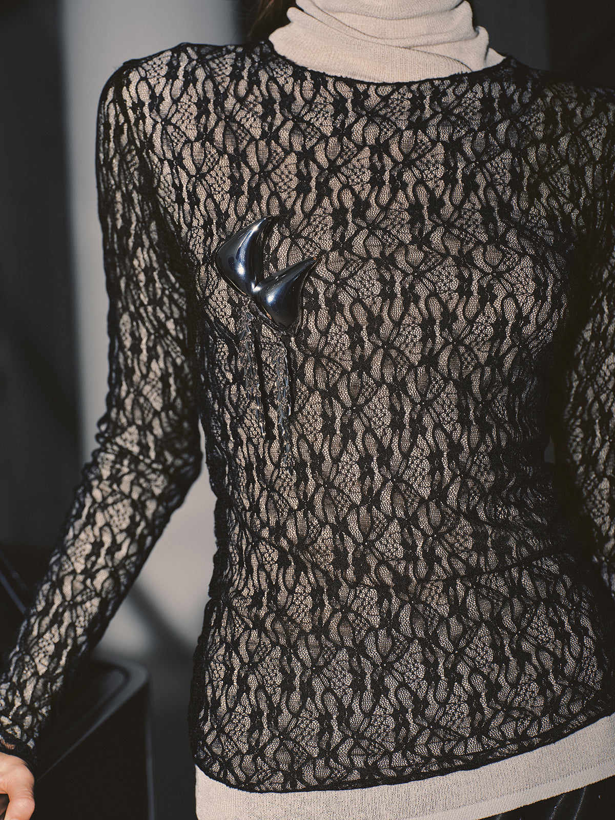 Sheer Mesh Lace Blouse