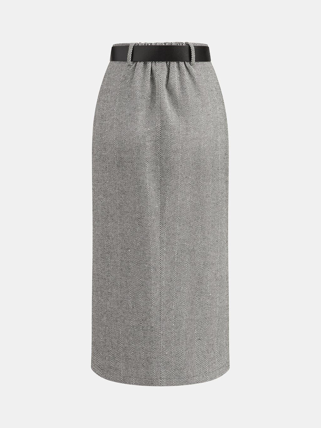 Jupe midi fendue à chevrons et ceinture