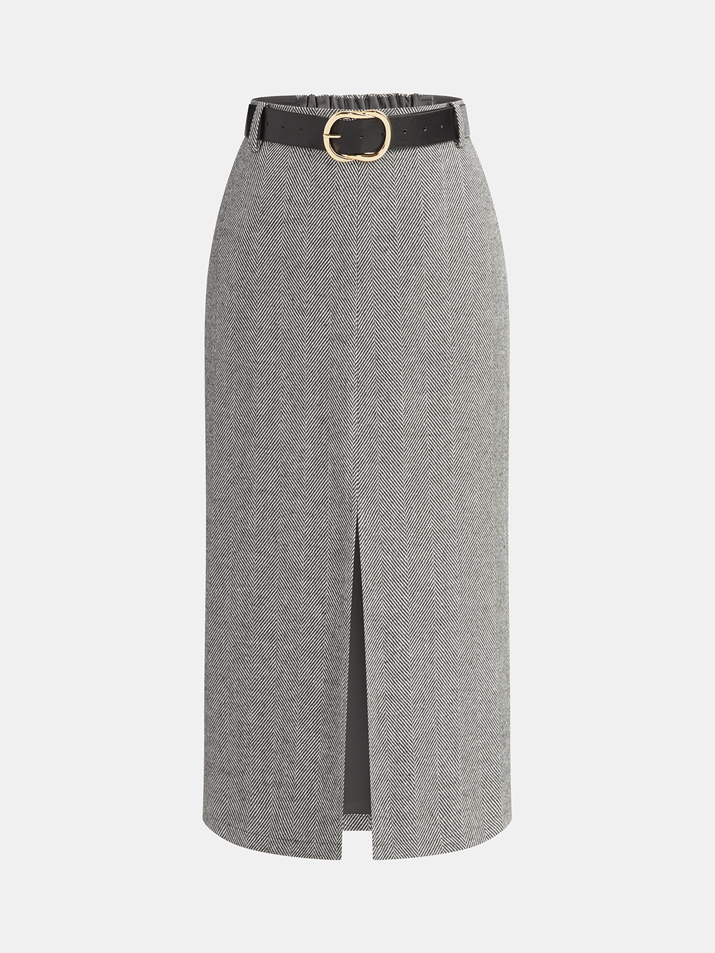 Jupe midi fendue à chevrons et ceinture