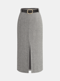 Jupe midi fendue à chevrons et ceinture