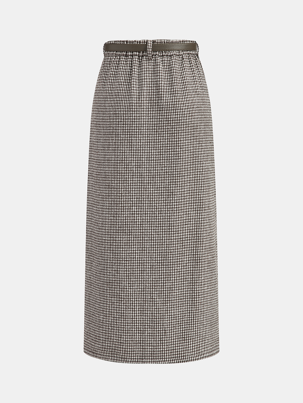 Jupe midi ceinturée en tweed pied-de-poule