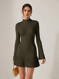 Pleated Hem Mock Neck Mini Dress