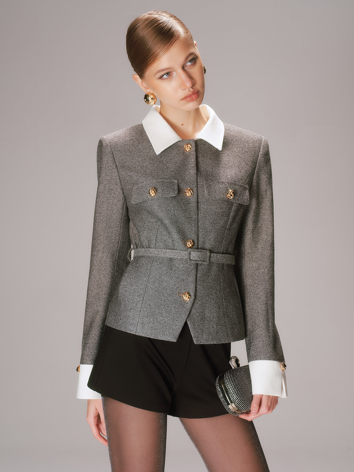 Taillierter Tweed-Blazer mit Kontrastkragen