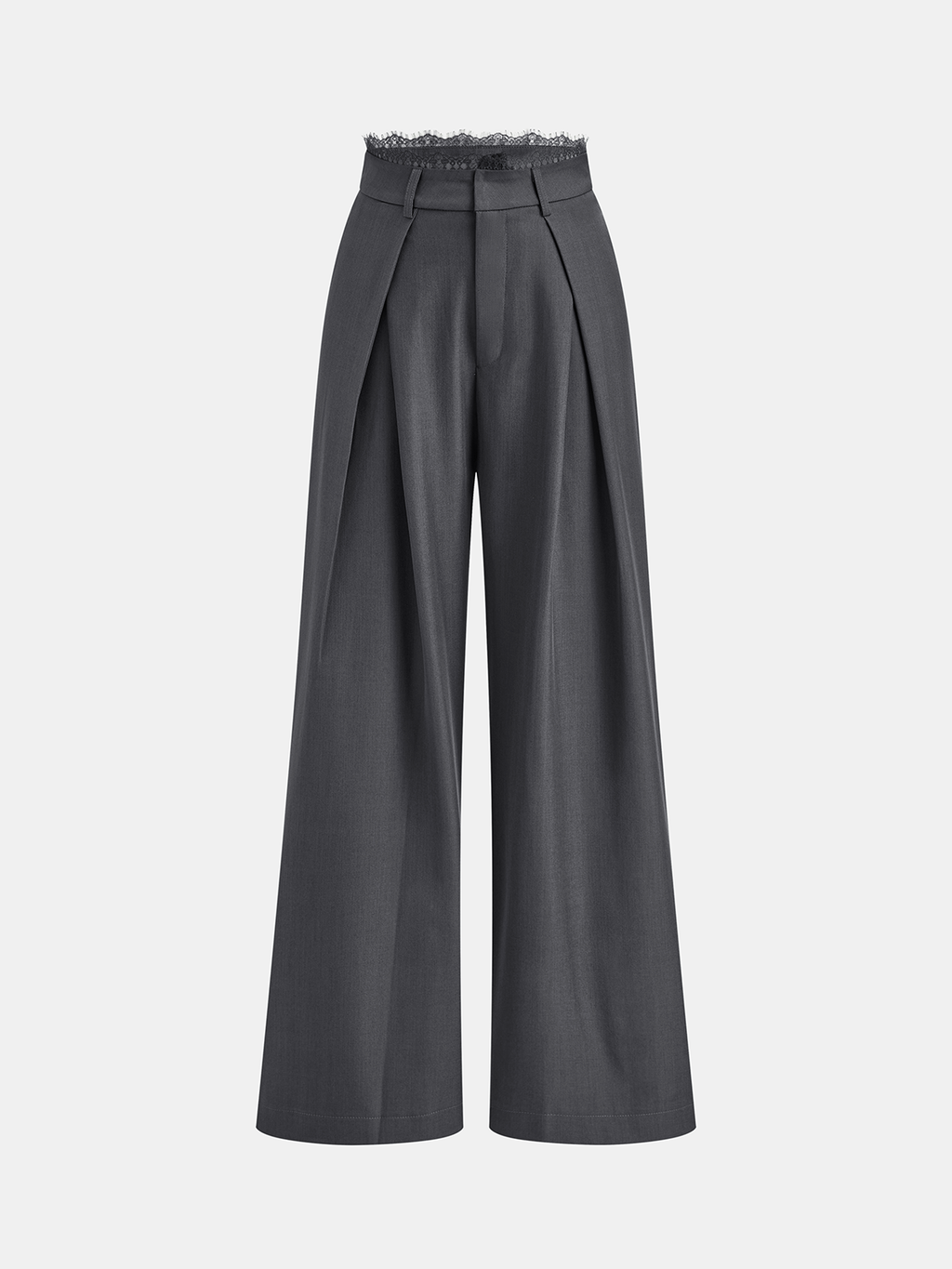High-Waist Lace Trim Wide-Leg Pants