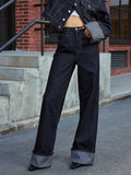 High-Waist Jeans mit weitem Bein und Aufschlag