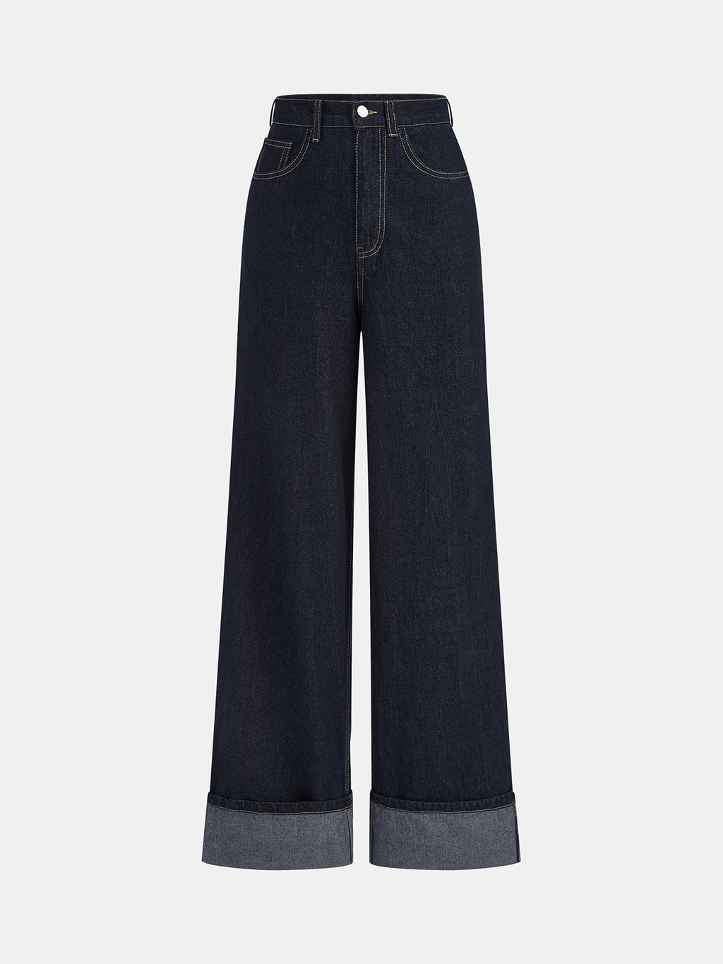 High-Waist Jeans mit weitem Bein und Aufschlag